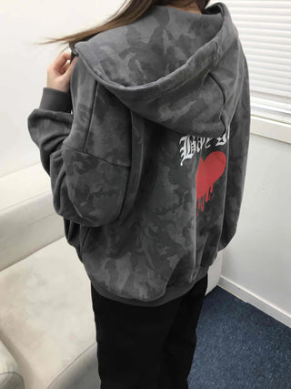 Camouflage Balloon Fit Two-Way Zip-Up Hoodie