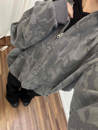 Camouflage Balloon Fit Two-Way Zip-Up Hoodie