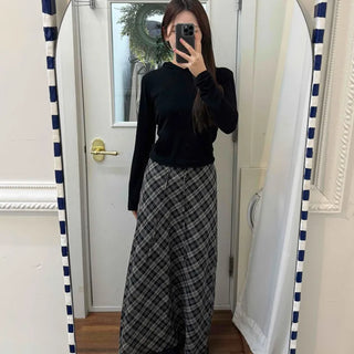 Wind Check Flare Maxi Long Skirt