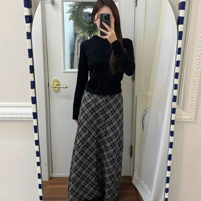 Wind Check Flare Maxi Long Skirt