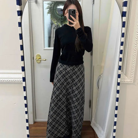 Wind Check Flare Maxi Long Skirt