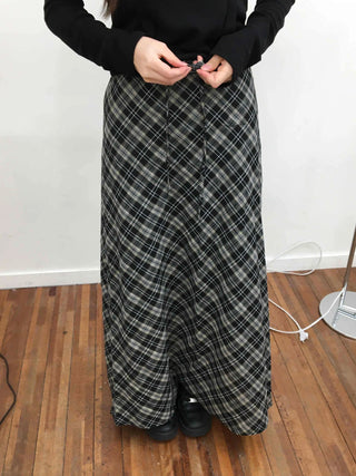 Wind Check Flare Maxi Long Skirt