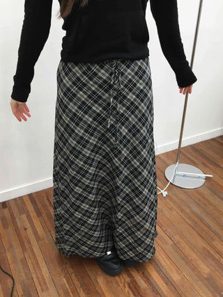 Wind Check Flare Maxi Long Skirt
