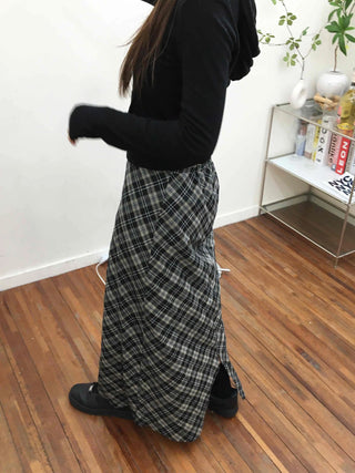 Wind Check Flare Maxi Long Skirt