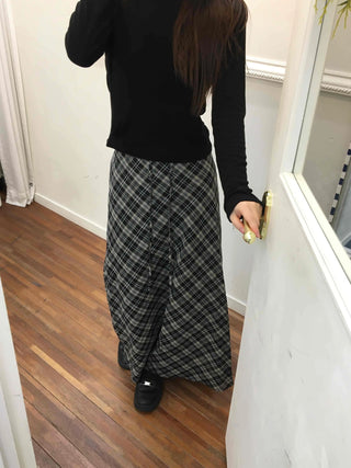 Wind Check Flare Maxi Long Skirt