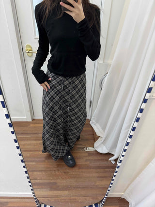 Wind Check Flare Maxi Long Skirt