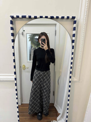 Wind Check Flare Maxi Long Skirt