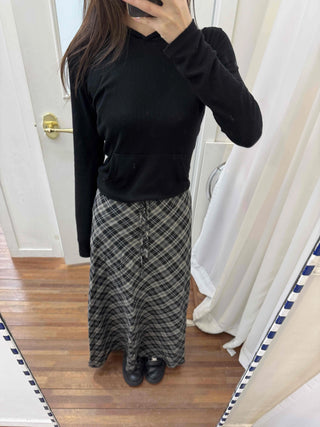 Wind Check Flare Maxi Long Skirt