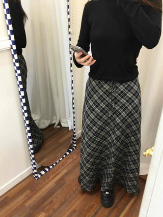 Wind Check Flare Maxi Long Skirt