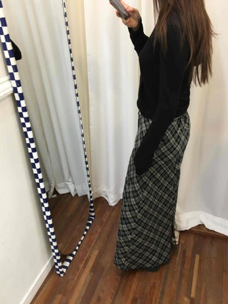 Wind Check Flare Maxi Long Skirt