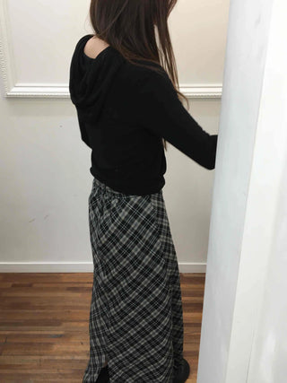 Wind Check Flare Maxi Long Skirt