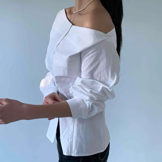 Romantic Mood Shirred Slit Off-Shoulder Blouse