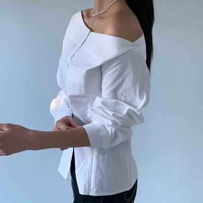 Romantic Mood Shirred Slit Off-Shoulder Blouse