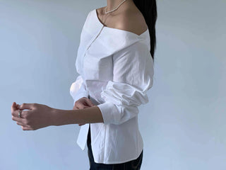 Romantic Mood Shirred Slit Off-Shoulder Blouse