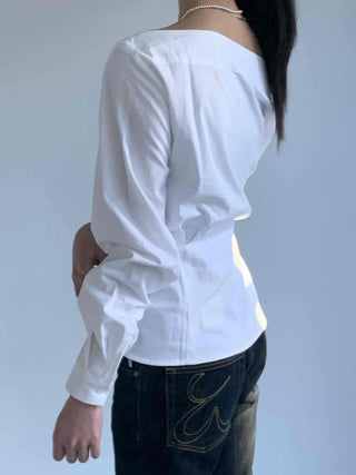 Romantic Mood Shirred Slit Off-Shoulder Blouse