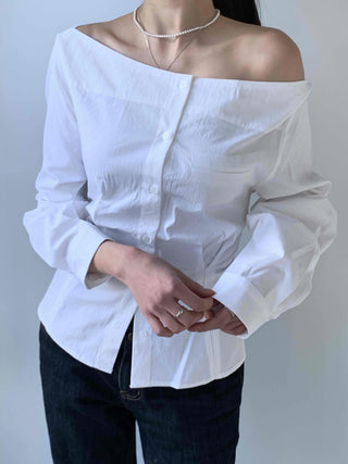 Romantic Mood Shirred Slit Off-Shoulder Blouse