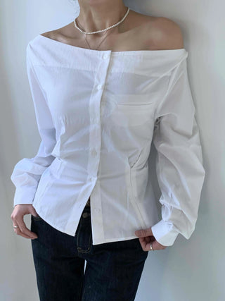Romantic Mood Shirred Slit Off-Shoulder Blouse