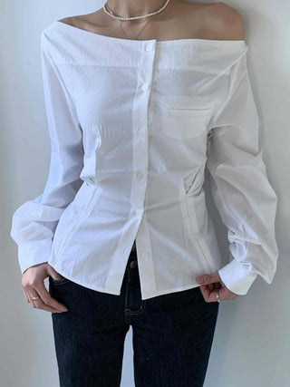 Romantic Mood Shirred Slit Off-Shoulder Blouse