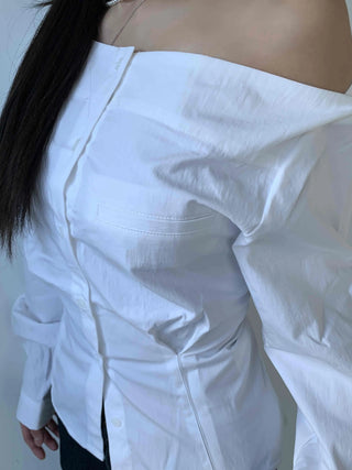 Romantic Mood Shirred Slit Off-Shoulder Blouse