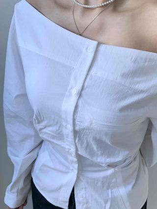 Romantic Mood Shirred Slit Off-Shoulder Blouse