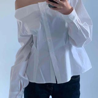 Romantic Mood Shirred Slit Off-Shoulder Blouse