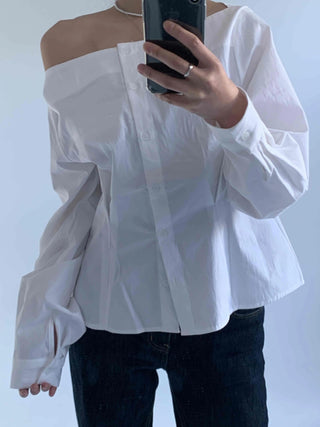 Romantic Mood Shirred Slit Off-Shoulder Blouse