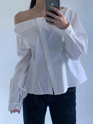 Romantic Mood Shirred Slit Off-Shoulder Blouse