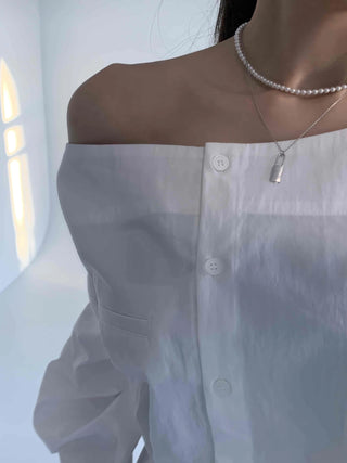 Romantic Mood Shirred Slit Off-Shoulder Blouse