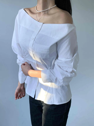 Romantic Mood Shirred Slit Off-Shoulder Blouse