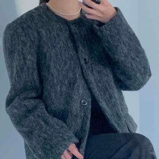 Mog Boucle Round Short Collar Crop Boxy Coat