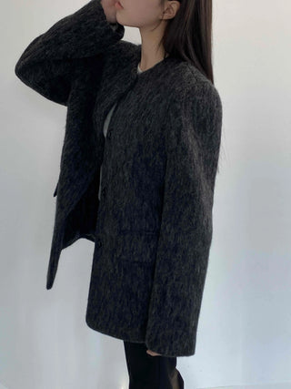 Mog Boucle Round Short Collar Crop Boxy Coat