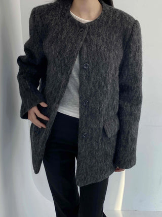 Mog Boucle Round Short Collar Crop Boxy Coat