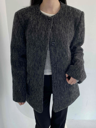 Mog Boucle Round Short Collar Crop Boxy Coat