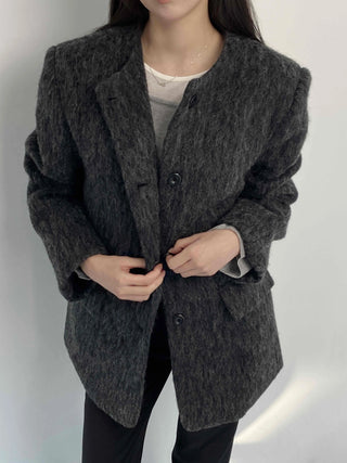Mog Boucle Round Short Collar Crop Boxy Coat