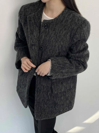 Mog Boucle Round Short Collar Crop Boxy Coat