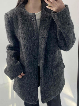 Mog Boucle Round Short Collar Crop Boxy Coat