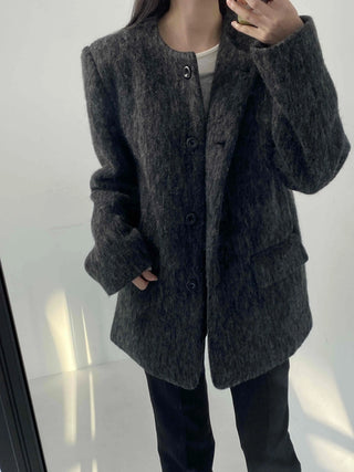 Mog Boucle Round Short Collar Crop Boxy Coat