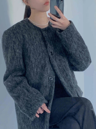 Mog Boucle Round Short Collar Crop Boxy Coat