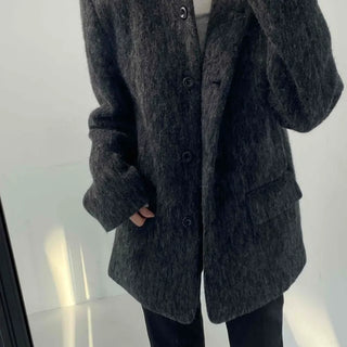 Mog Boucle Round Short Collar Crop Boxy Coat