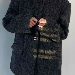 Mog Boucle Round Short Collar Crop Boxy Coat
