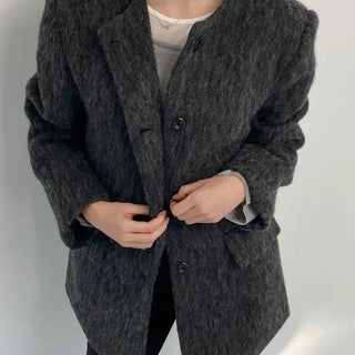 Mog Boucle Round Short Collar Crop Boxy Coat