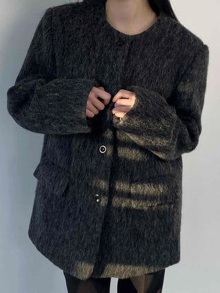 Mog Boucle Round Short Collar Crop Boxy Coat