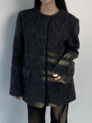 Mog Boucle Round Short Collar Crop Boxy Coat