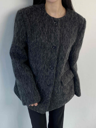 Mog Boucle Round Short Collar Crop Boxy Coat