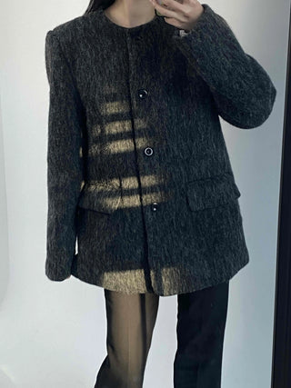 Mog Boucle Round Short Collar Crop Boxy Coat