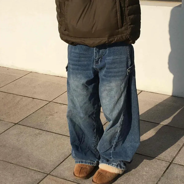 Vintage Washed Loose Fit Denim Long Pants