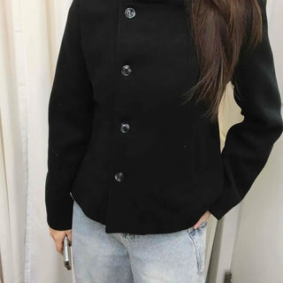 Slim tailored sharp collar diagonal button short coat