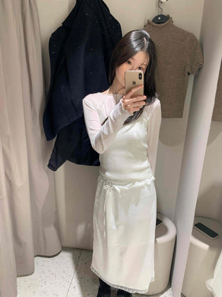 Vintage Washed Pocket Denim Long Skirt