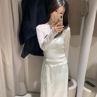 Vintage Washed Pocket Denim Long Skirt
