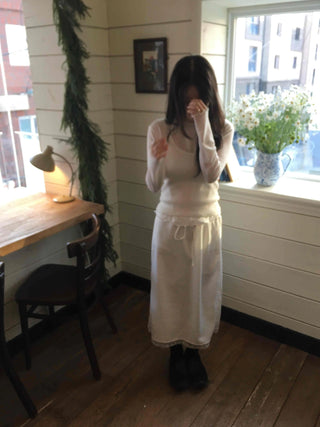 Vintage Washed Pocket Denim Long Skirt
